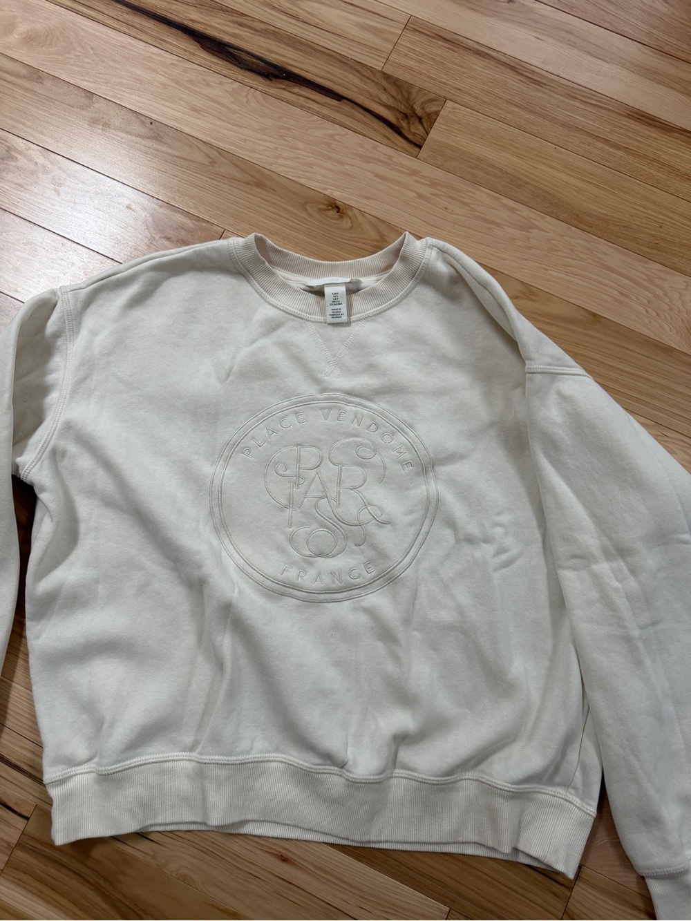 H&M Cream Embossed Logo Crewneck Sweater